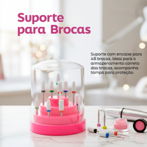 Suporte Para 48 Brocas Cerâmica Unhas Gel Organizador Rosa
